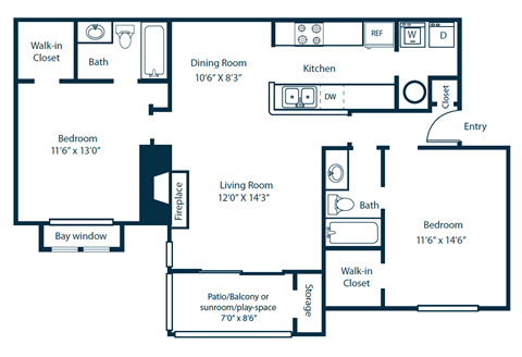 Southpark Commons B6 Floor Plan 2 Bedroom 2 Bath at Southpark Commons Apartment Homes, Charlotte, NC, 28210